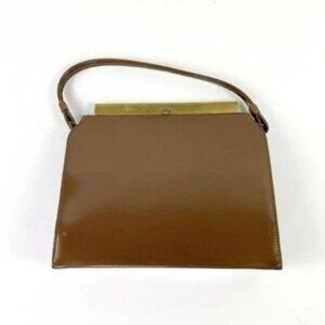 VINTAGE Patent Vinyl Kelly Style Box Purse Top Handle Satchel